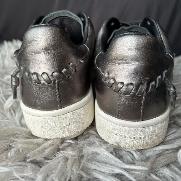 Coach Tea Rose Floral Embellished Metallic Leather Sneakers womens shoe size 9 B - Picture 9 of 13